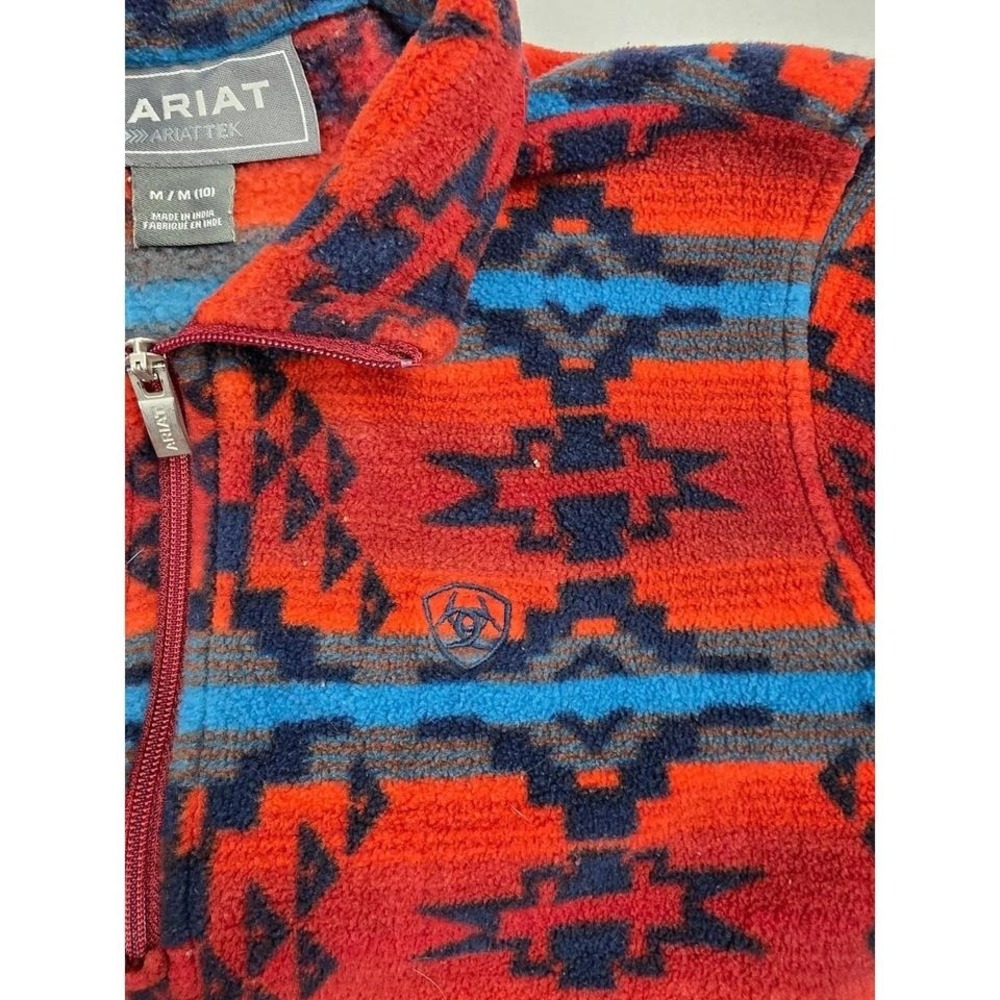 Ariat Girls Red Southwestern AriatTek Quarter Zip Fleece Pullover Size M 10 - Picture 3 of 7